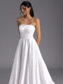 Refined A-line Straight Pleated Chapel Train Satin Wedding Dress