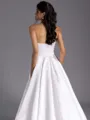 Refined A-line Straight Pleated Chapel Train Satin Wedding Dress