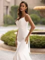Elegant Trumpet/Mermaid Stretch Crepe Ruffles V-Neck Sleeveless Sweep/Brush Train Wedding Dress