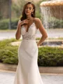 Graceful Sheath/Column Lace V-Neck Sleeveless Sweep/Brush Train Wedding Dress