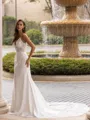 Graceful Sheath/Column Lace V-Neck Sleeveless Sweep/Brush Train Wedding Dress