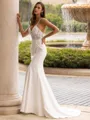 Regal Sheath/Column Stretch Crepe Lace V-Neck Sleeveless Sweep/Brush Train Wedding Dress