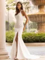 Classy Sheath/Column Stretch Crepe Bowknot V-Neck Sleeveless Sweep/Brush Train Wedding Dress