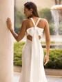 Classy Sheath/Column Stretch Crepe Bowknot V-Neck Sleeveless Sweep/Brush Train Wedding Dress