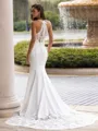 Refined Sheath/Column Stretch Crepe Lace Spaghetti Straps Sleeveless Sweep/Brush Train Wedding Dress