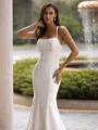 Refined Sheath/Column Stretch Crepe Lace Spaghetti Straps Sleeveless Sweep/Brush Train Wedding Dress