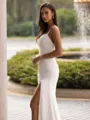 Chic Sheath/Column Chiffon Ruched V-Neck Sleeveless Sweep/Brush Train Wedding Dress