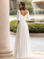 Flattering A-Line/Princess Chiffon Ruched Off-the-Shoulder 1/2 Sleeves Floor-Length Wedding Dress