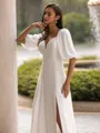 Flattering A-Line/Princess Chiffon Ruched Off-the-Shoulder 1/2 Sleeves Floor-Length Wedding Dress