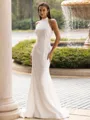 Timeless Sheath/Column Stretch Crepe Ruched Halter Sleeveless Sweep/Brush Train Wedding Dress