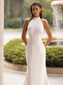Timeless Sheath/Column Stretch Crepe Ruched Halter Sleeveless Sweep/Brush Train Wedding Dress