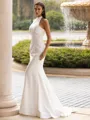 Timeless Sheath/Column Stretch Crepe Ruched Halter Sleeveless Sweep/Brush Train Wedding Dress