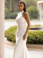 Timeless Sheath/Column Stretch Crepe Ruched Halter Sleeveless Sweep/Brush Train Wedding Dress