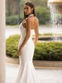 Timeless Sheath/Column Stretch Crepe Ruched Halter Sleeveless Sweep/Brush Train Wedding Dress
