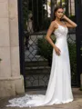 Glamorous Sheath/Column Stretch Crepe Lace V-Neck Sleeveless Sweep/Brush Train Wedding Dress