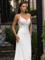 Glamorous Sheath/Column Stretch Crepe Lace V-Neck Sleeveless Sweep/Brush Train Wedding Dress