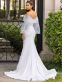Radiant Sheath/Column Stretch Crepe Ruched Off-the-Shoulder Long Sleeves Sweep/Brush Train Wedding Dress