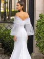Radiant Sheath/Column Stretch Crepe Ruched Off-the-Shoulder Long Sleeves Sweep/Brush Train Wedding Dress