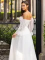 Impeccable A-Line/Princess 30D Chiffon Ruched Off-the-Shoulder Long Sleeves Sweep/Brush Train Wedding Dress