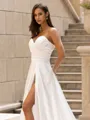 Gracious A-Line/Princess Satin Ruched Sweetheart Sleeveless Sweep/Brush Train Wedding Dress