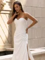 Stunning Sheath/Column Stretch Crepe Ruched Sweetheart Sleeveless Sweep/Brush Train Wedding Dress