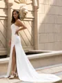 Stunning Sheath/Column Stretch Crepe Ruched Sweetheart Sleeveless Sweep/Brush Train Wedding Dress