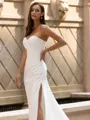 Stunning Sheath/Column Stretch Crepe Ruched Sweetheart Sleeveless Sweep/Brush Train Wedding Dress