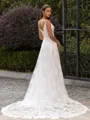 Charming A-Line/Princess Lace Applique Spaghetti Straps Sleeveless Sweep/Brush Train Wedding Dress