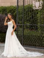 Charming A-Line/Princess Lace Applique Spaghetti Straps Sleeveless Sweep/Brush Train Wedding Dress