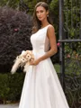 Noble A-Line/Princess Satin Ruffles Scoop Sleeveless Sweep/Brush Train Wedding Dress