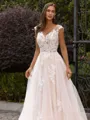 Statuesque A-Line/Princess Lace Applique V-Neck Sleeveless Sweep/Brush Train Wedding Dress