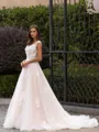 Statuesque A-Line/Princess Lace Applique V-Neck Sleeveless Sweep/Brush Train Wedding Dress