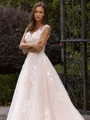 Statuesque A-Line/Princess Lace Applique V-Neck Sleeveless Sweep/Brush Train Wedding Dress
