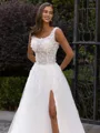 Rhythmic A-Line/Princess Organza Applique Straps Sleeveless Sweep/Brush Train Wedding Dress