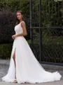 Rhythmic A-Line/Princess Organza Applique Straps Sleeveless Sweep/Brush Train Wedding Dress