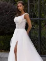 Rhythmic A-Line/Princess Organza Applique Straps Sleeveless Sweep/Brush Train Wedding Dress