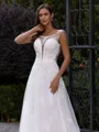 Tasteful A-Line/Princess Lace Applique Scoop Sleeveless Sweep/Brush Train Wedding Dress