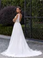 Gorgeous A-Line/Princess Satin Applique V-Neck Sleeveless Sweep/Brush Train Wedding Dress