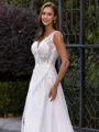 Gorgeous A-Line/Princess Satin Applique V-Neck Sleeveless Sweep/Brush Train Wedding Dress