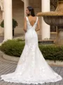 Unique Sheath/Column Lace Applique Straps Sleeveless Sweep/Brush Train Wedding Dress