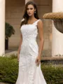 Unique Sheath/Column Lace Applique Straps Sleeveless Sweep/Brush Train Wedding Dress