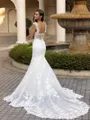 Elegant Mermaid Off-the-Shoulder Appliques Lace Cathedral Train Tulle Corset Wedding Dress