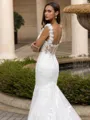 Elegant Mermaid Off-the-Shoulder Appliques Lace Cathedral Train Tulle Corset Wedding Dress
