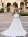 Sophisticated Trumpet/Mermaid Lace Applique V-Neck Sleeveless Sweep/Brush Train Wedding Dress