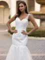 Sophisticated Trumpet/Mermaid Lace Applique V-Neck Sleeveless Sweep/Brush Train Wedding Dress