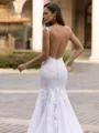 Graceful Mermaid V-Neck Appliques Lace Chapel Train Tulle Wedding Dress
