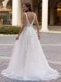Regal A-Line/Princess Lace Applique V-Neck Sleeveless Sweep/Brush Train Wedding Dress