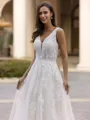 Regal A-Line/Princess Lace Applique V-Neck Sleeveless Sweep/Brush Train Wedding Dress