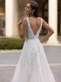 Regal A-Line/Princess Lace Applique V-Neck Sleeveless Sweep/Brush Train Wedding Dress