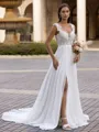 Stylish A-Line/Princess Chiffon Applique Straps Sleeveless Sweep/Brush Train Wedding Dress